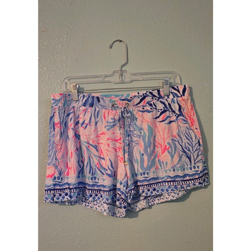 Lilly Pulitzer Katia Shorts Blue Pink Size L Kaleidoscope Coral Print Tropical - Picture 2 of 4